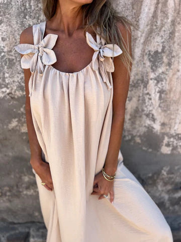 Blumenmuster Damenkleid mit U-förmigem Ausschnitt in einfarbig