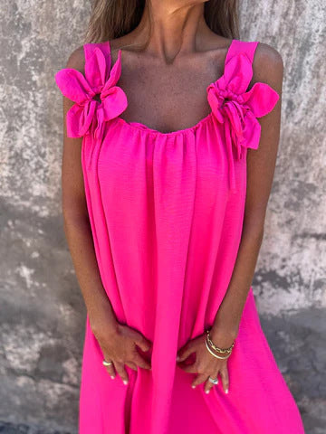 Blumenmuster Damenkleid mit U-förmigem Ausschnitt in einfarbig