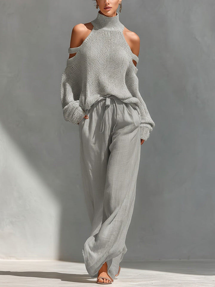 Alessia | Damen Zweiteiliges Set mit Off-Shoulder und Weiten Hosen