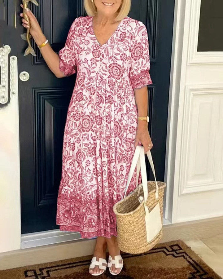 Keisha | Elegantes Floral V-Ausschnitt Kleid