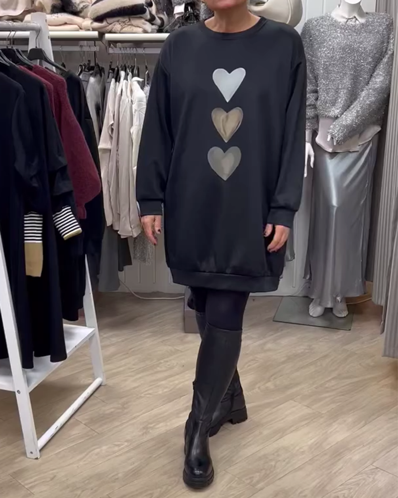 Francine™ - Damen Langarm Herzmuster Sweatshirt