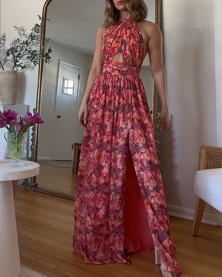 Isa | Damen Floral Maxi Kleid mit Cut-Out