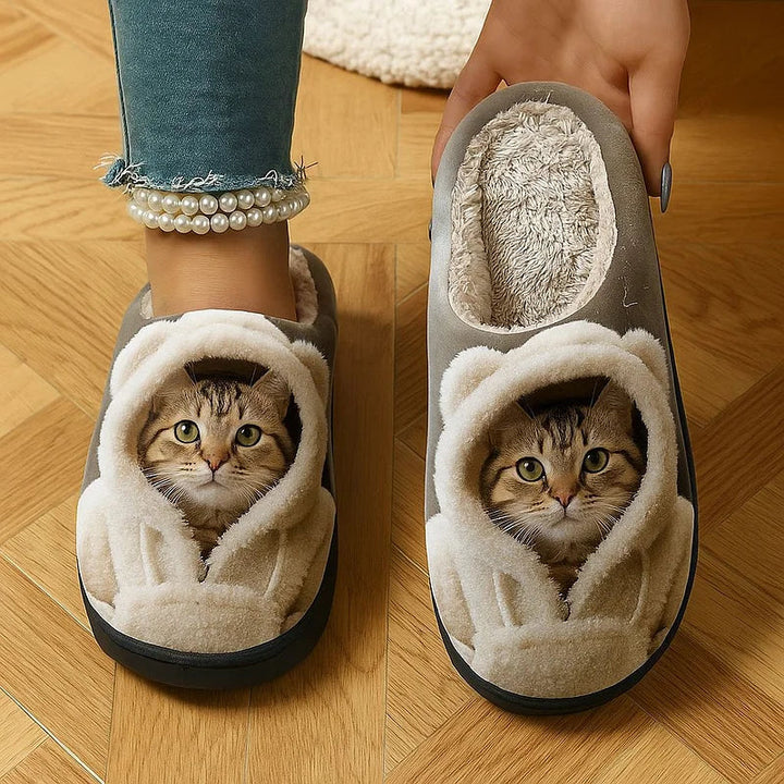 Adorable 3D Katzenkopf Gemütliche Slip-On Hausschuhe