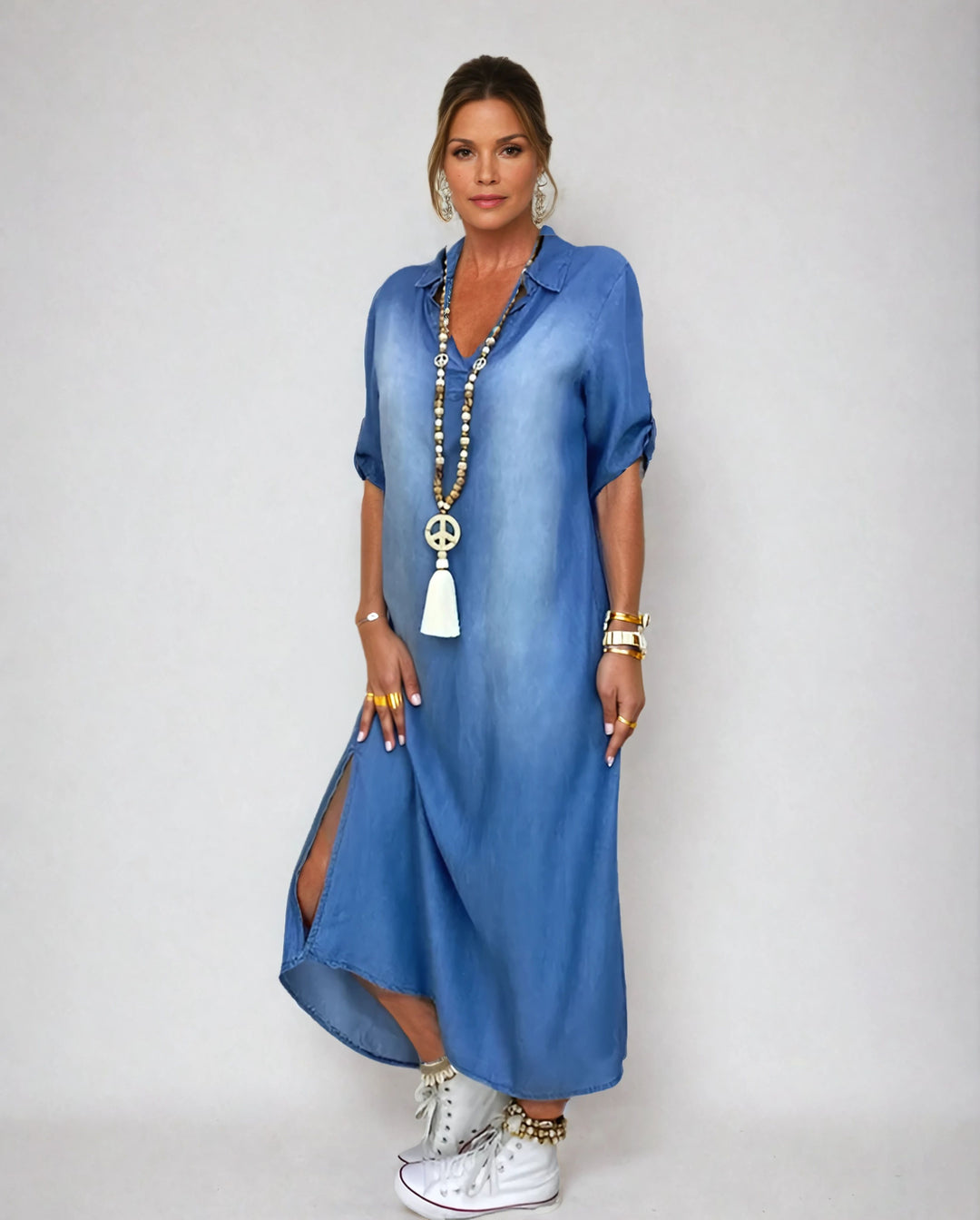 Lea™ - Lässiges langes Denim-Kleid