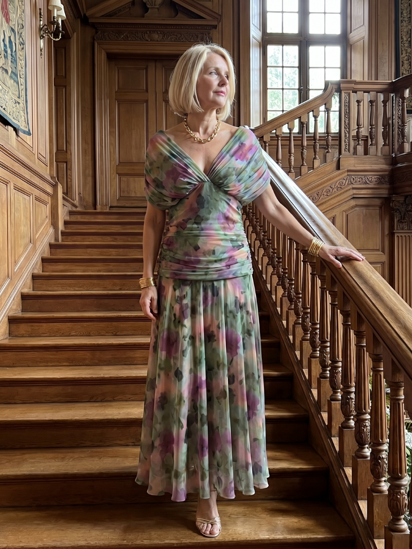 Calen | Elegantes Off-Shoulder-Midi-Kleid mit fließendem Design
