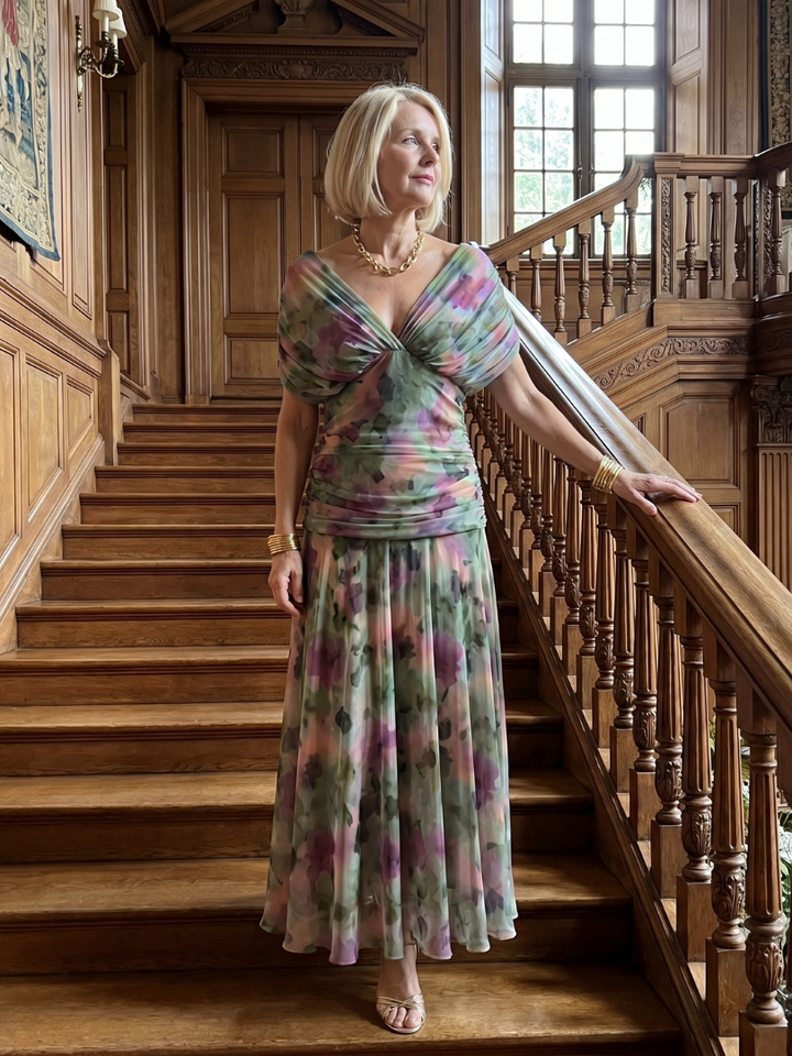 Calen | Elegantes Off-Shoulder-Midi-Kleid mit fließendem Design