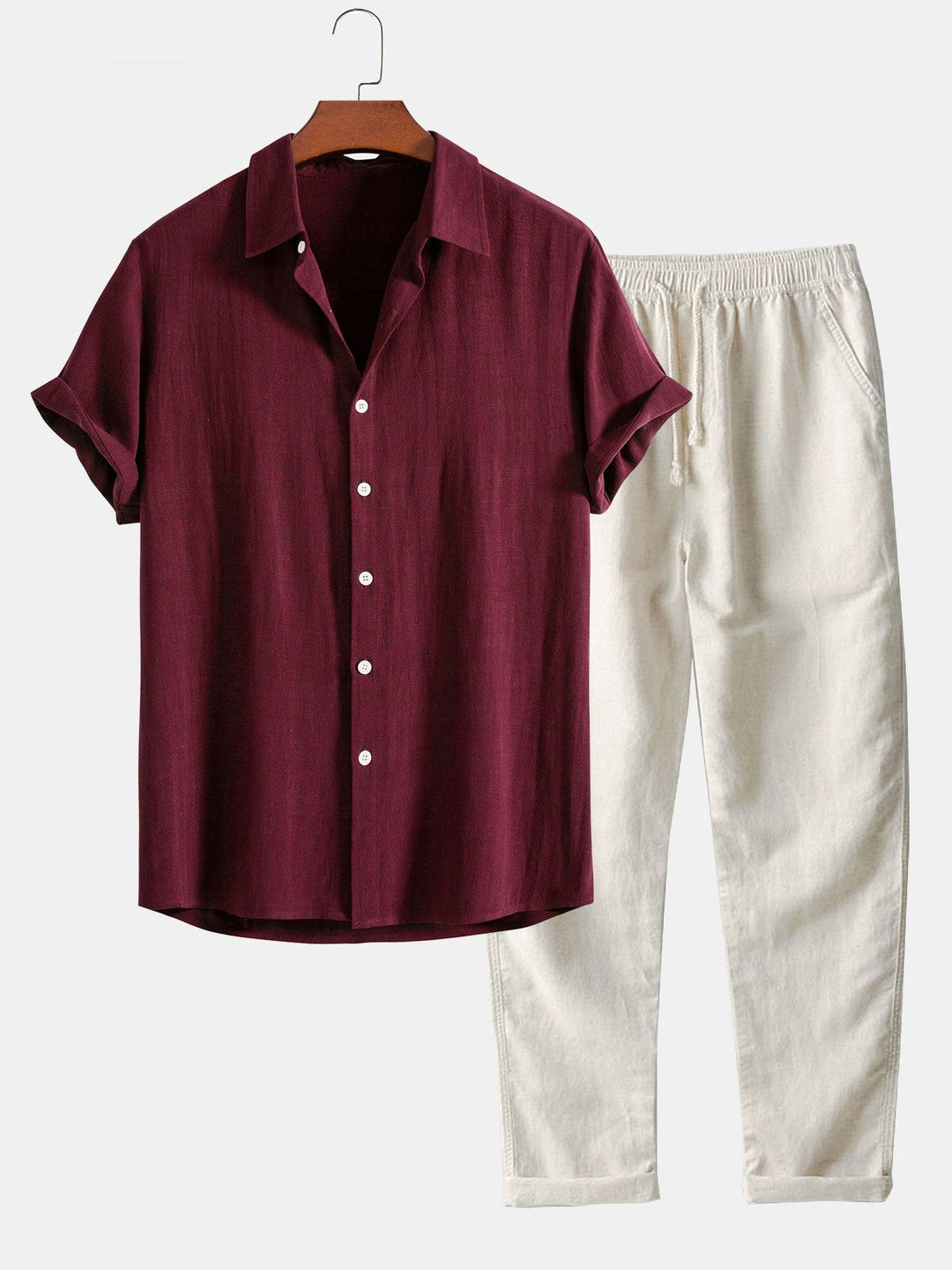 Button-Up Hemd und gerade geschnittene Hose aus Leinen-Rayon-Mischung