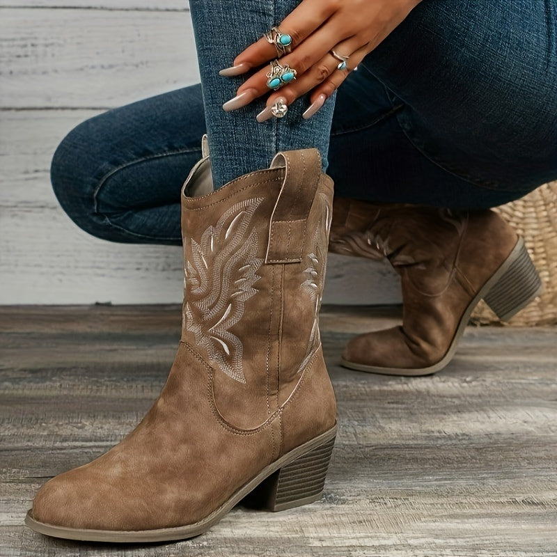 Damen Western Cowboy Stiefel für breite Waden mit besticktem Schaft