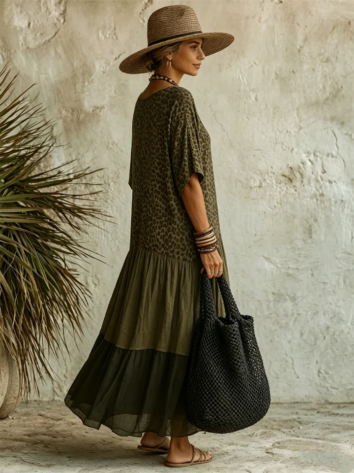 Damen V-Ausschnitt Maxikleid mit Leopardenmuster