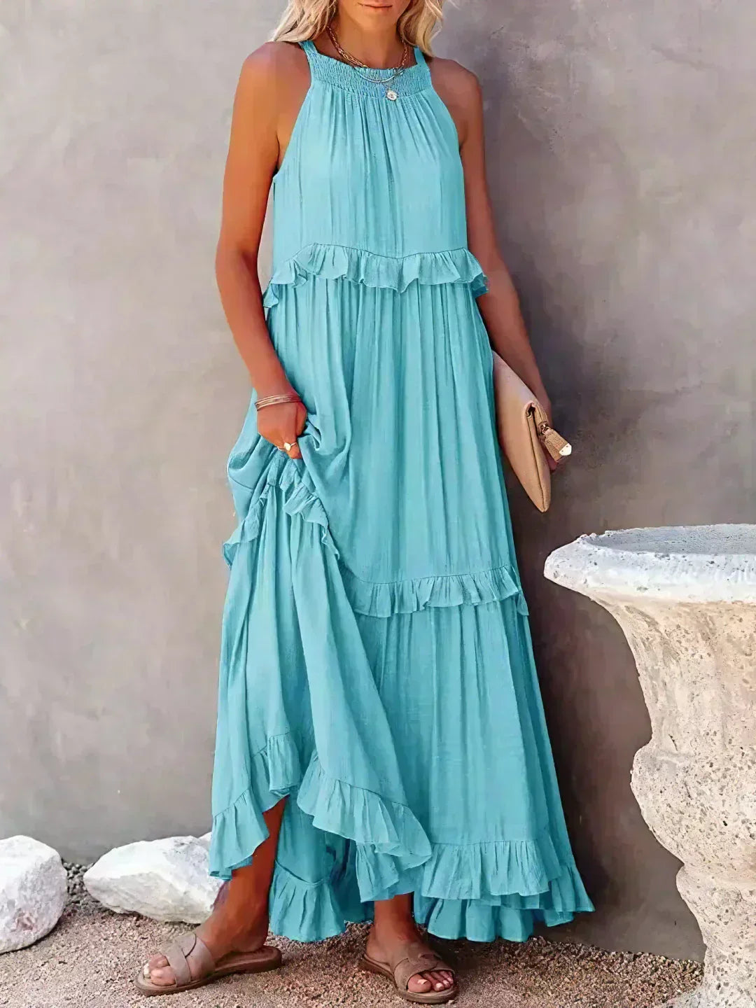 Sarah | Halter Rüsch Maxi Kleid (Fast ausverkauft)