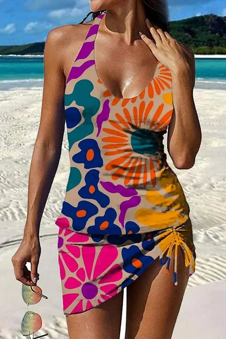 Fiesta – Grafisches Blumenkini mit Shorts, flacher Bauch-Effekt
