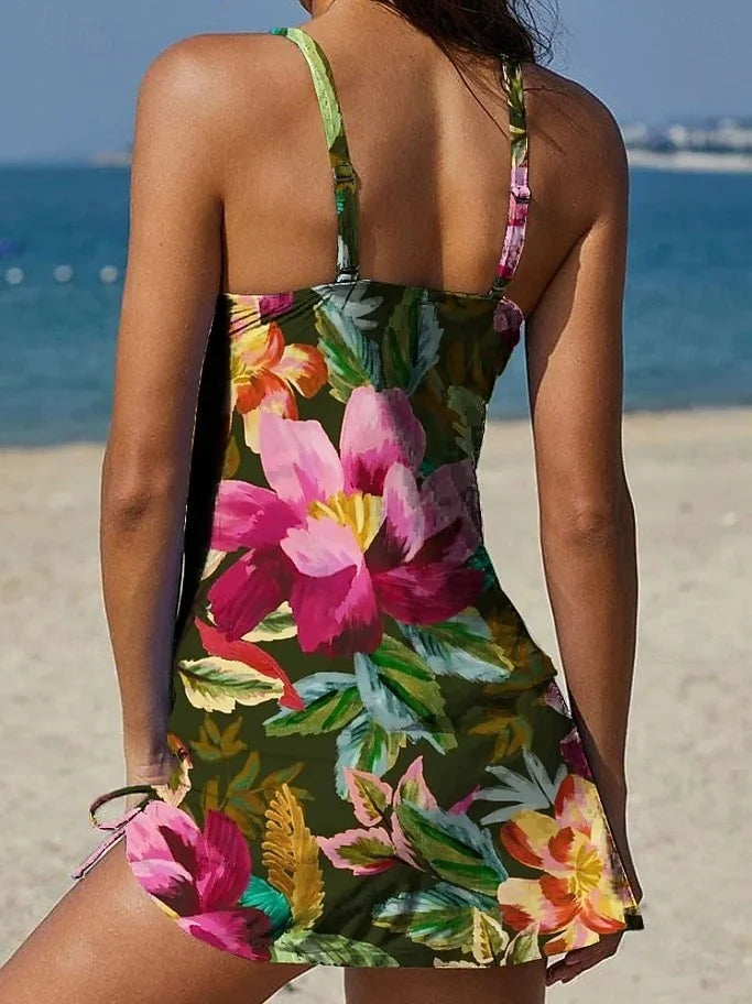 Fiesta – Grafisches Blumenkini mit Shorts, flacher Bauch-Effekt