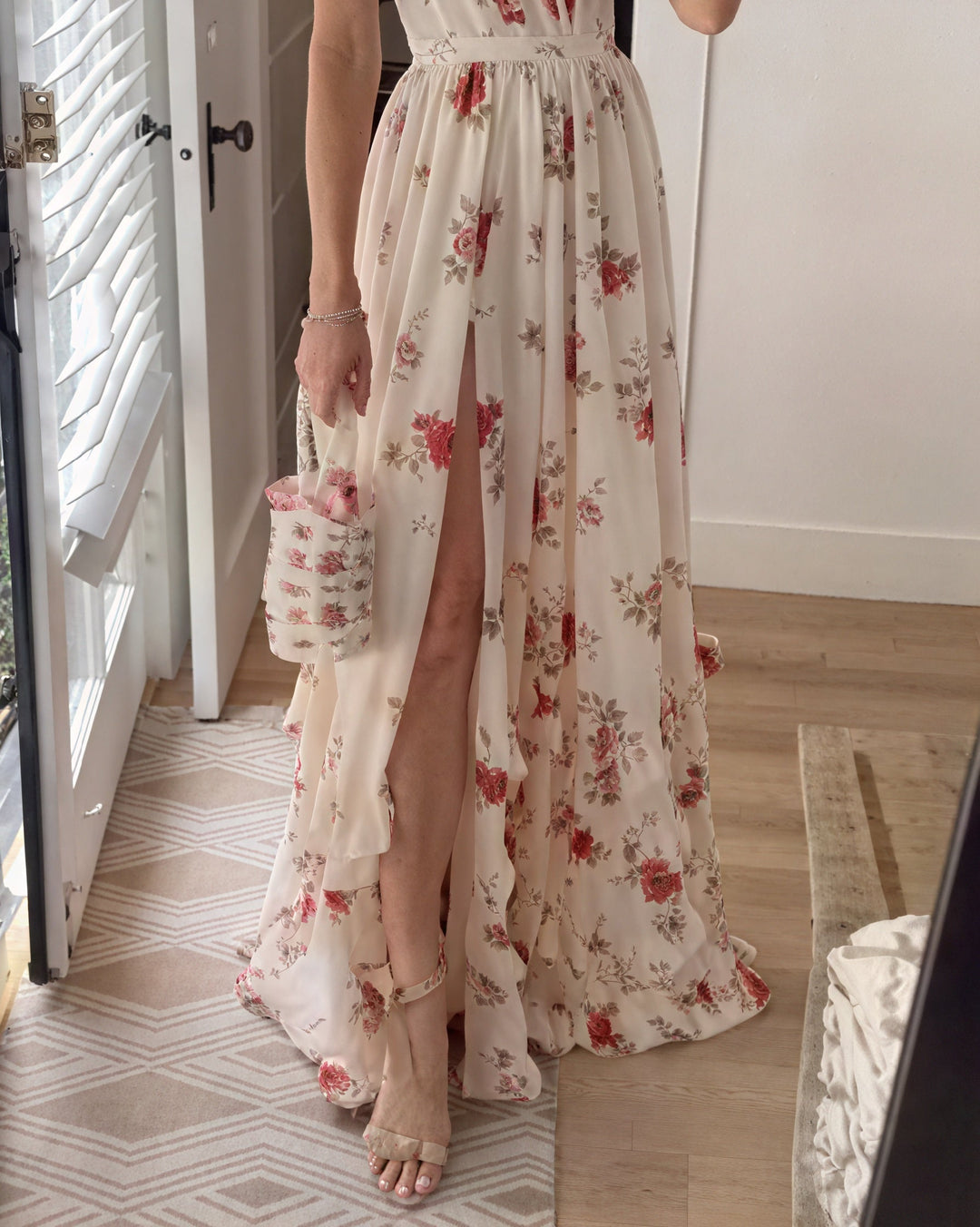 Damen Floral Maxi Kleid mit Seitenschlitz