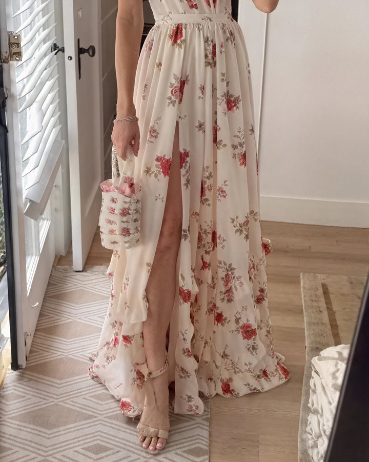 Damen Floral Maxi Kleid mit Seitenschlitz