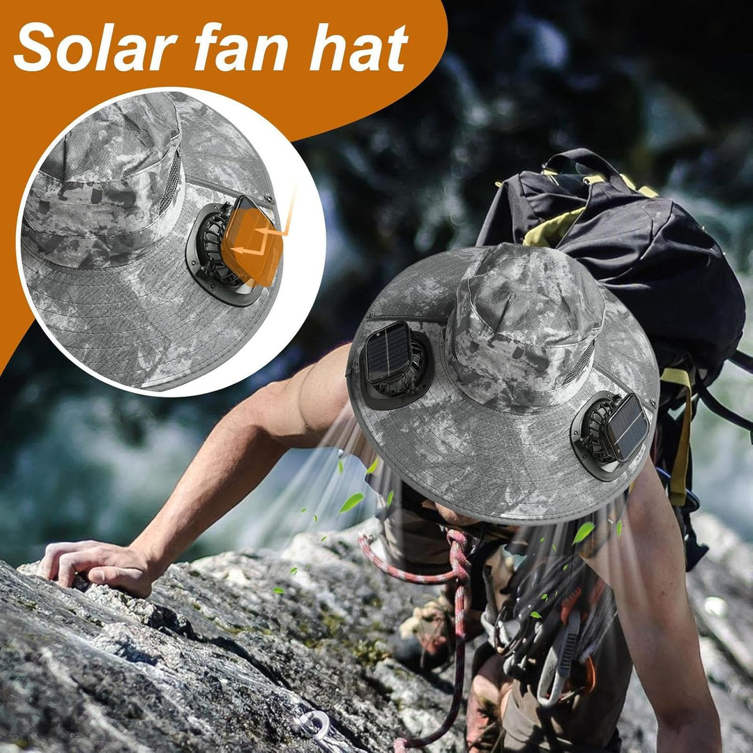 Solarbetriebener Kühlhut mit doppelten Ventilatoren und UV-Schutz