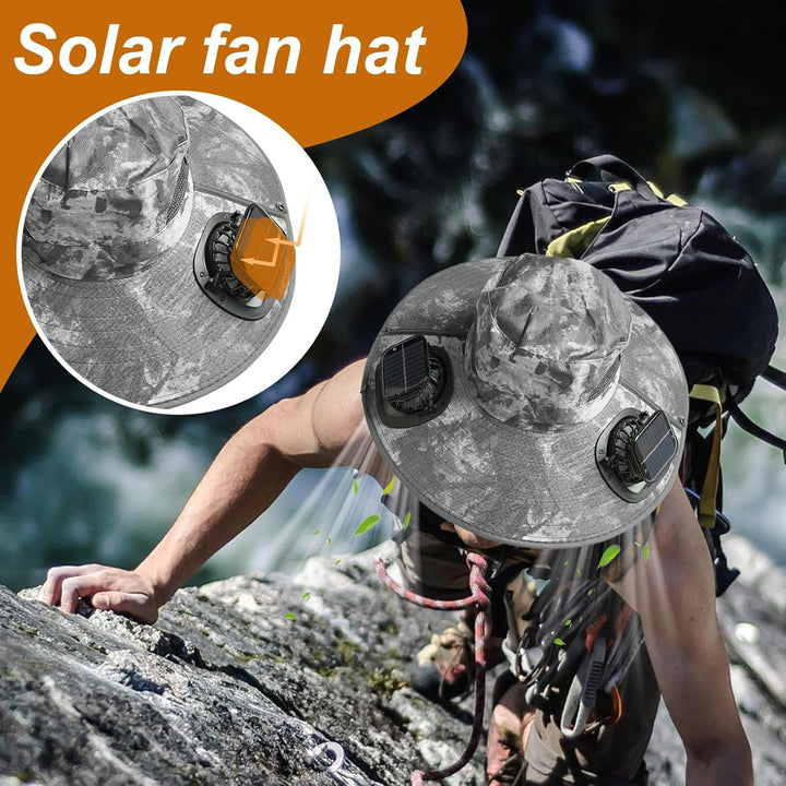 Solarbetriebener Kühlhut mit doppelten Ventilatoren und UV-Schutz