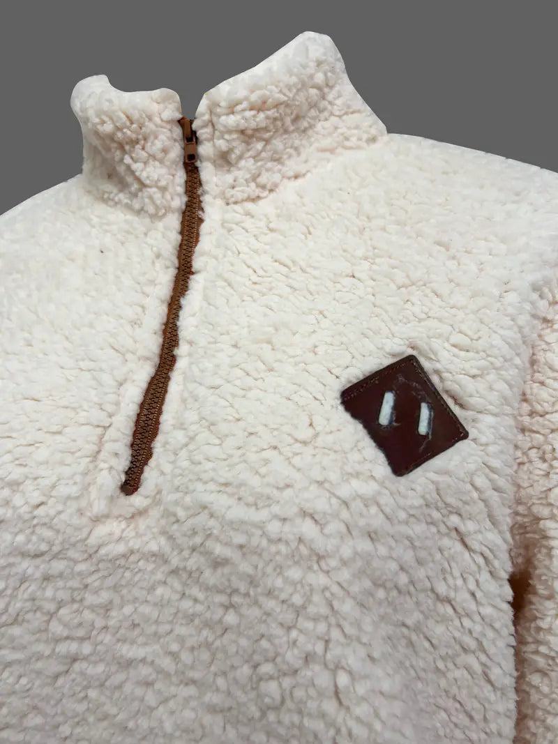 Claudia - Patch Quarter Zip Pullover Teddy Sweatshirt