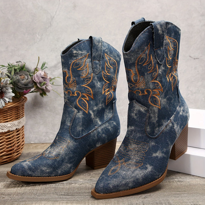 Ealasaid | Women's Western Boots for Wide Calves with Embroidered Detail