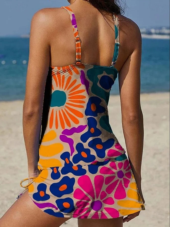 Fiesta – Grafisches Blumenkini mit Shorts, flacher Bauch-Effekt