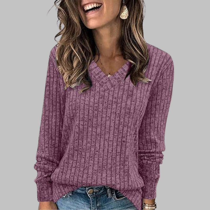 Damen Pullover mit V-Ausschnitt und langen Ärmeln