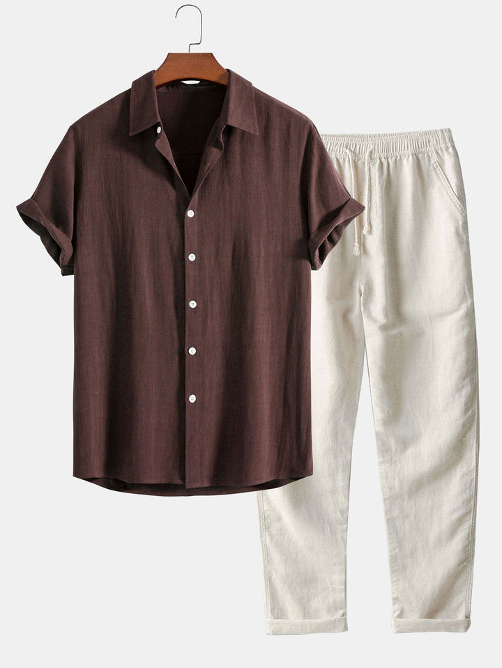 Button-Up Hemd und gerade geschnittene Hose aus Leinen-Rayon-Mischung