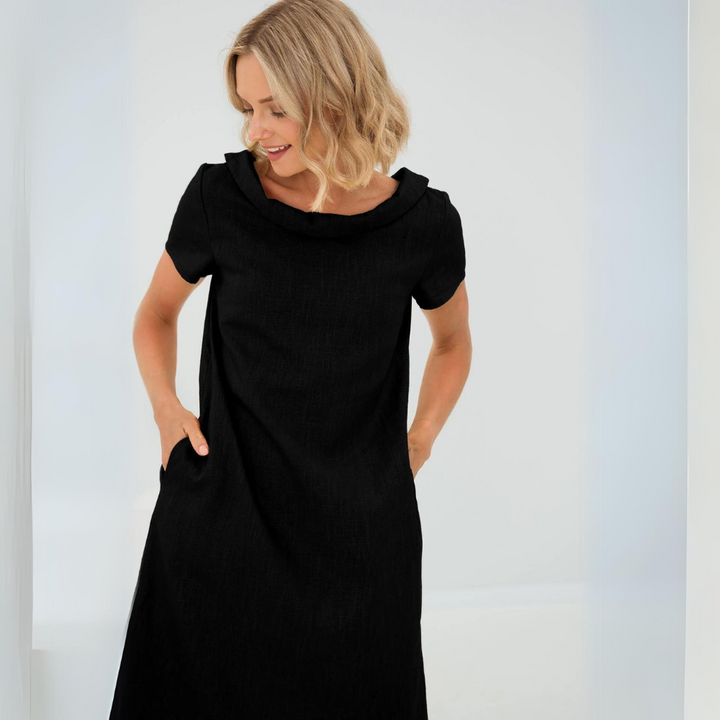 Damen Mini-Kleid mit kurzen Ärmeln und Taschen