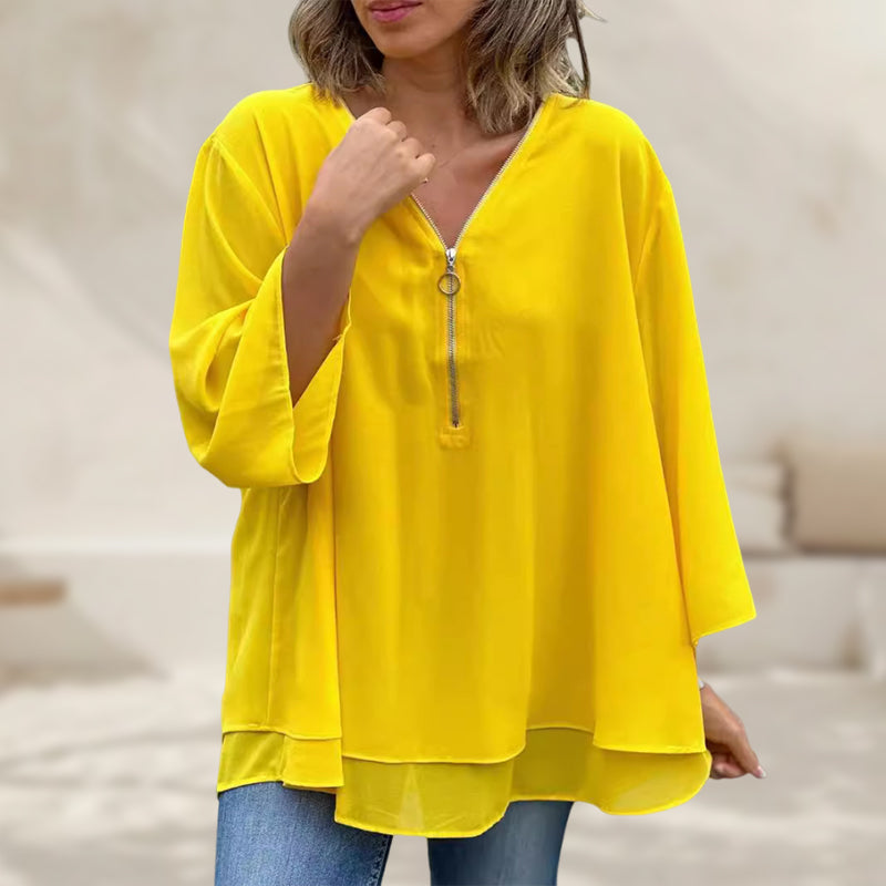 Heidi™ - V-Ausschnitt Fließendes Zip-Top
