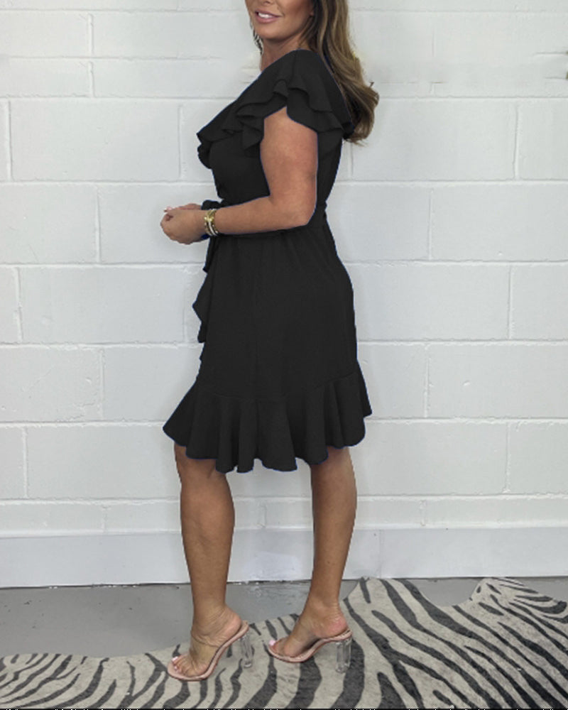 Wilhelmina™ - Elegantes V-Ausschnitt Kleid mit Rüschenverzierungen