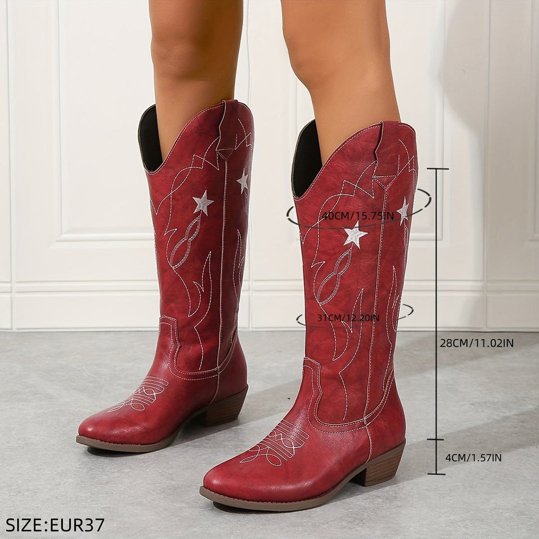 Eadith | Stivali western da donna da cowboy con gambale largo e ricamo a stella