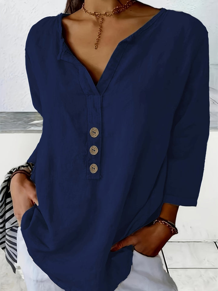 Harper™ - Lockere V-Ausschnitt Bluse mit Knöpfen
