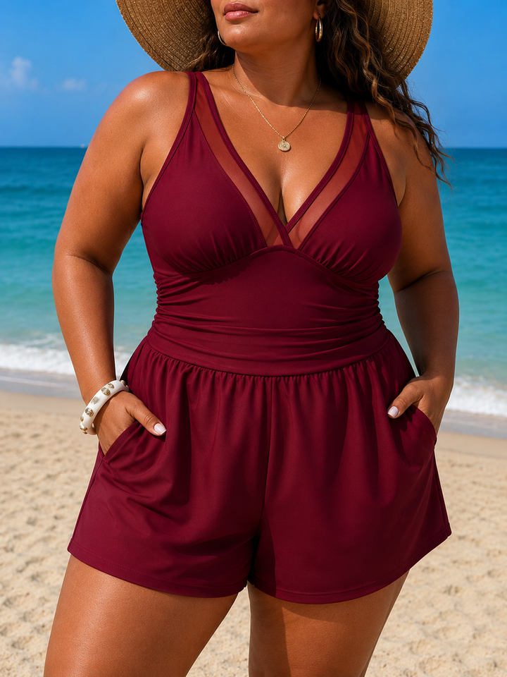 Charlotte | Elegantes Badekleid „Seabreeze Elegance“ für Damen in großen Größen mit V-Ausschnitt