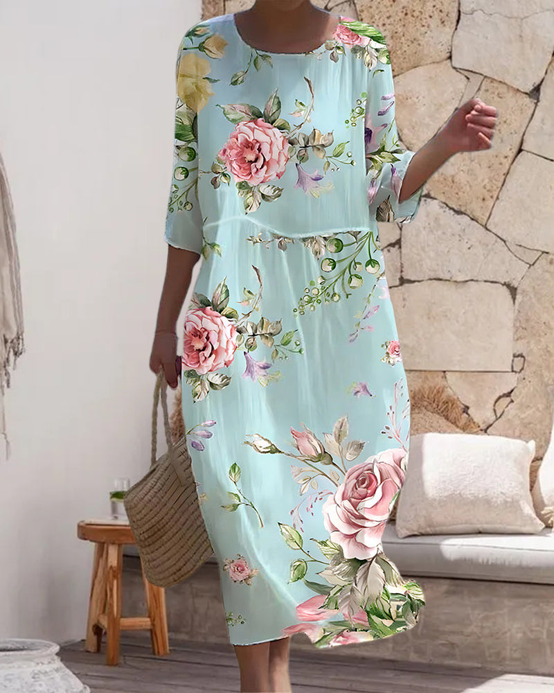 Miranda - Elegantes Blumenkleid, Das Den Bauch Kaschiert