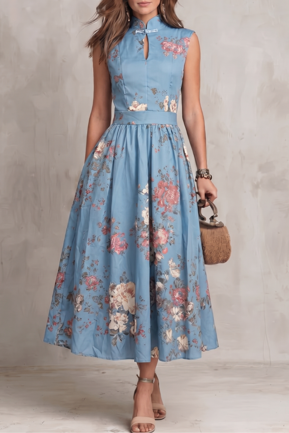 Noirelle | Damen Ärmelloses Blumenkleid Midi