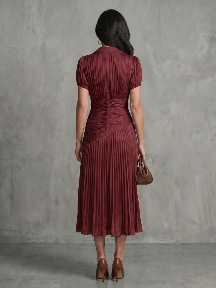 Theodora | Plissierter Taillenstreifen Midi-Kleid