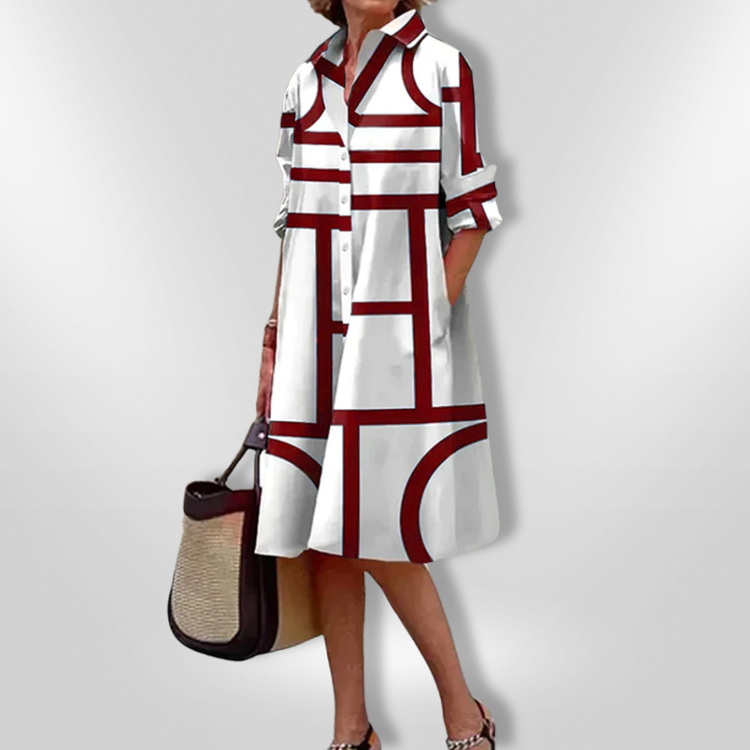 Helena™ - Zeitloses Geometrisches Gemustertes Midikleid