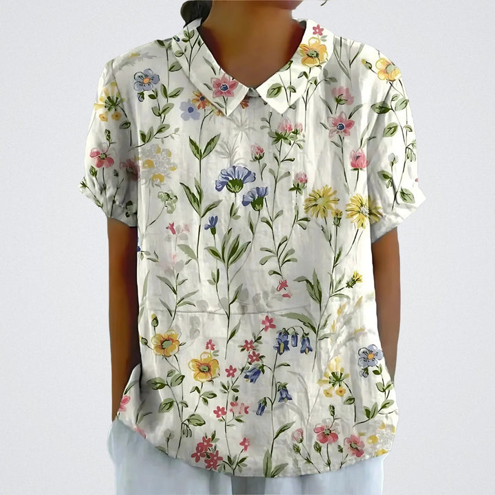 Lina™ - Stilvolle Leinen-Bluse mit Blumenmuster