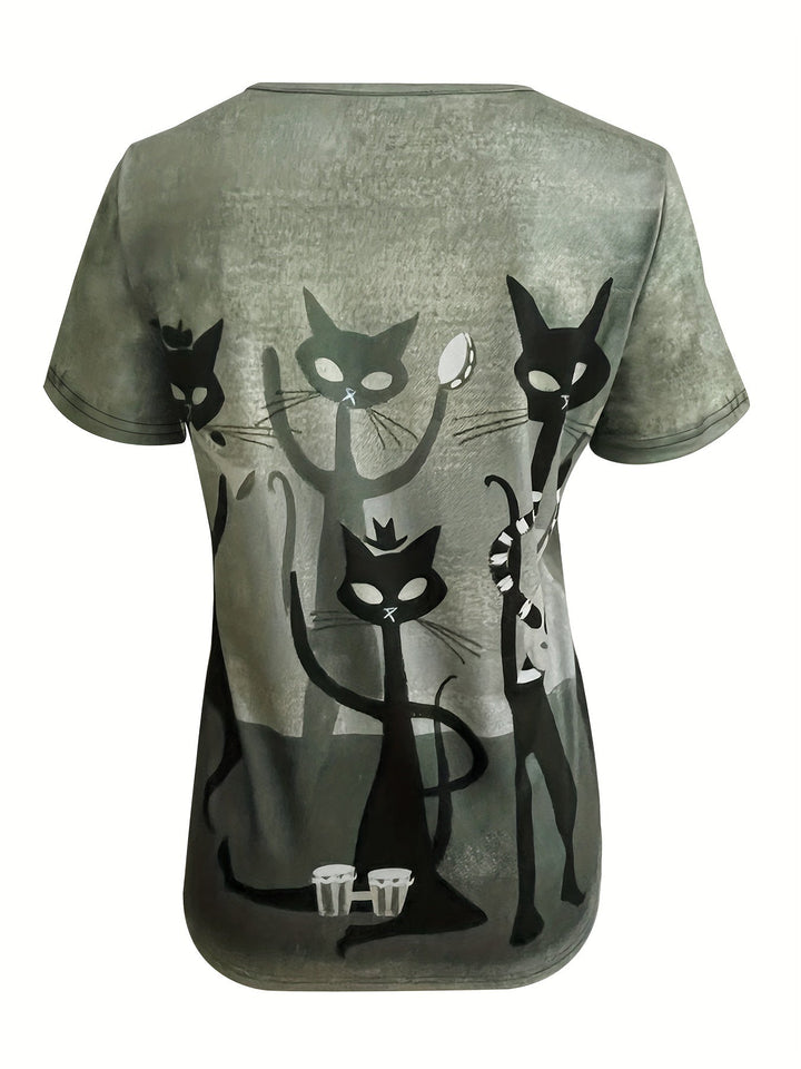 Sue™ - Lässiges T-Shirt mit Katzenmotiv
