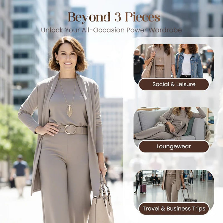 Schickes 3-teiliges Ensemble: Langer Cardigan, Top und Hose