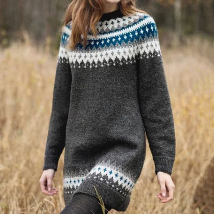 LUCIA™ | BEDRUCKTER MIDI-PULLOVER MIT LANGEN ÄRMELN