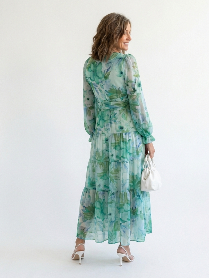 Althea | Langärmliges Blumenkleid Maxi