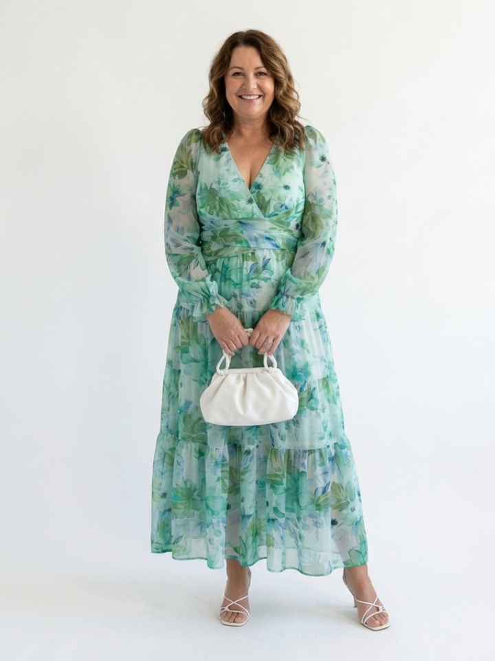 Althea | Langärmliges Blumenkleid Maxi