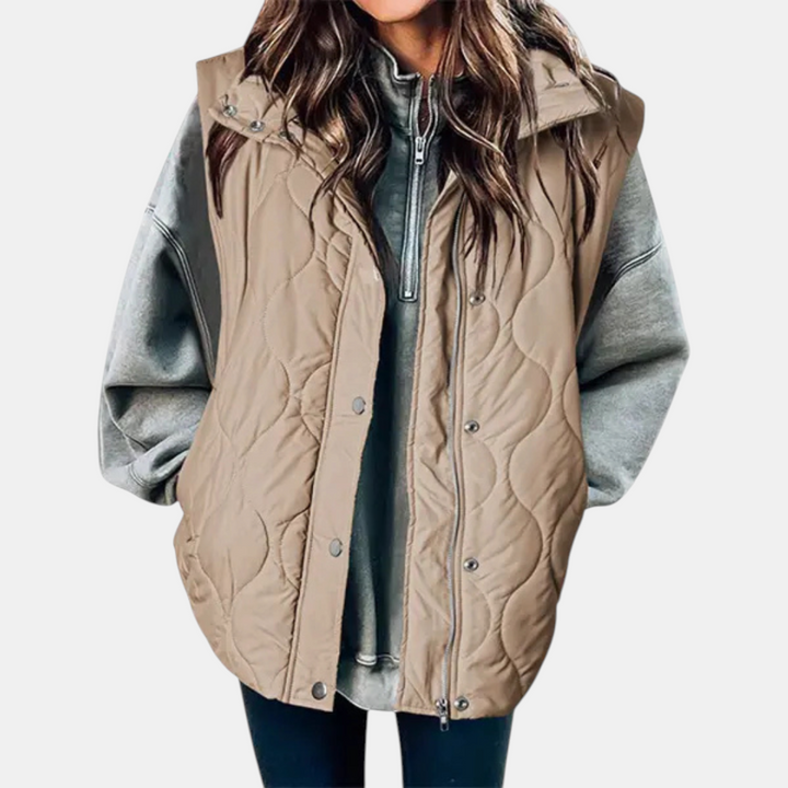 Gilet da donna con bottoni e tasche, con cappuccio