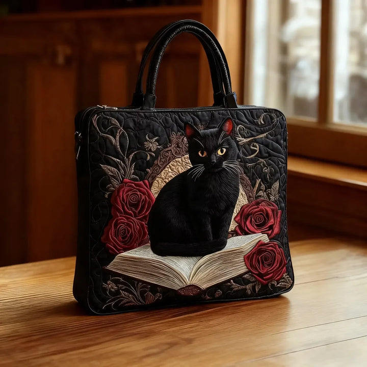 Sac Artisanal Matelassé - Schwarze Katze auf Büchern