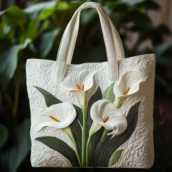 Handgefertigte Matelassé-Tasche - Weiße Arums
