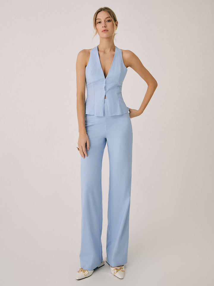 Set da donna con top all’americana con scollo a V e pantaloni a gamba larga