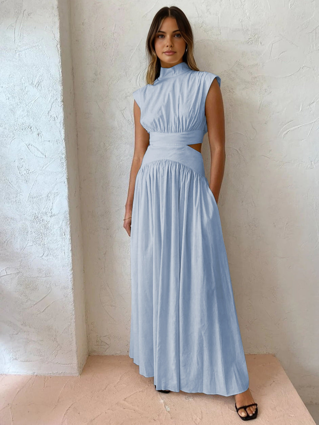 Damen Maxikleid mit Cut-Outs und kurzen Ärmeln