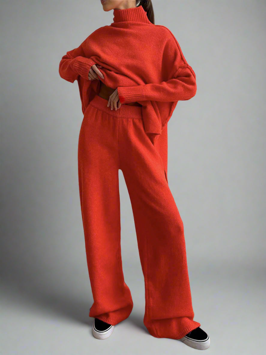Damen Turtleneck Lounge Set mit Weitbein-Hosen