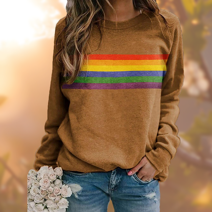 Camisola de manga comprida às riscas para senhora, com gola redonda