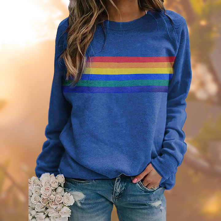 Camisola de manga comprida às riscas para senhora, com gola redonda