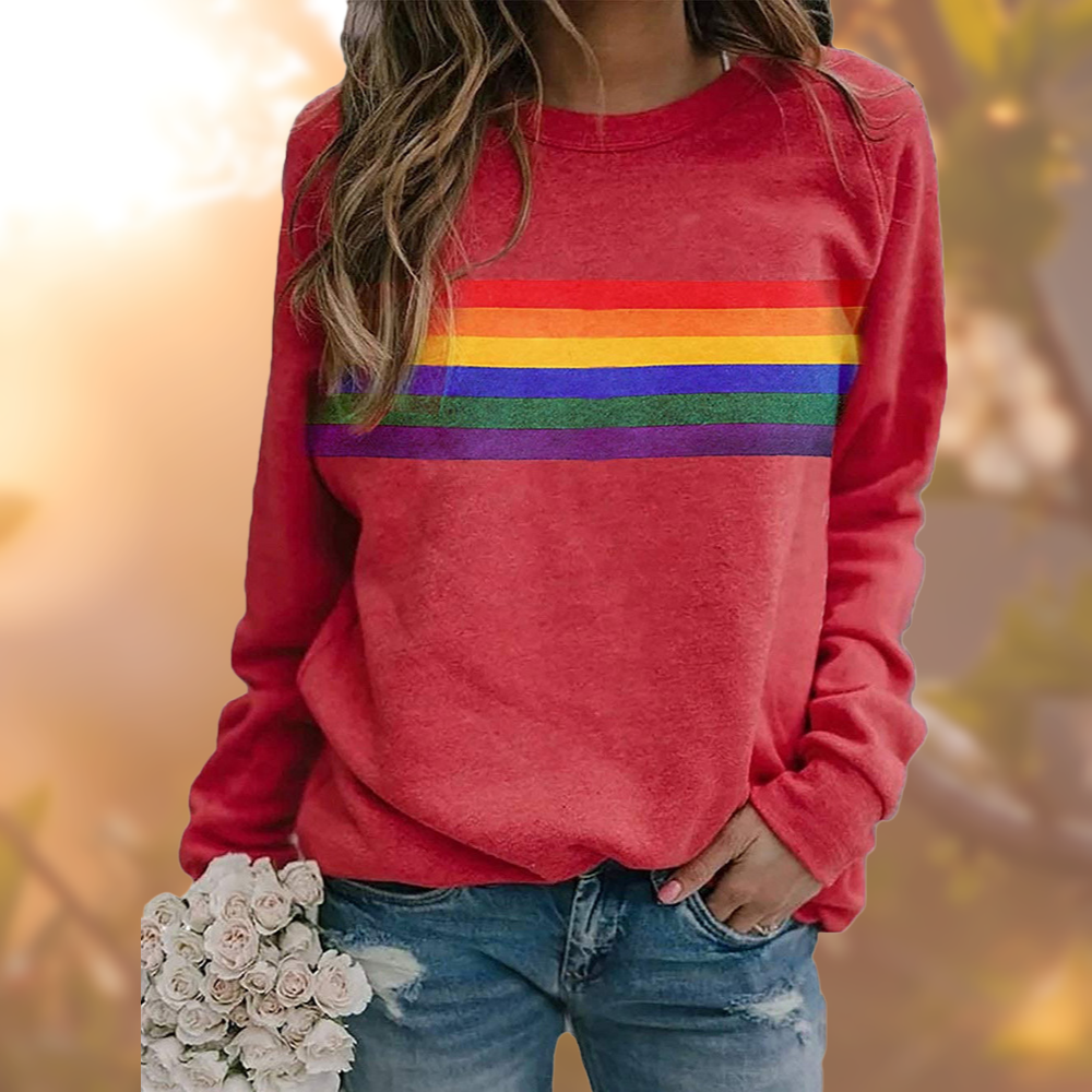 Camisola de manga comprida às riscas para senhora, com gola redonda